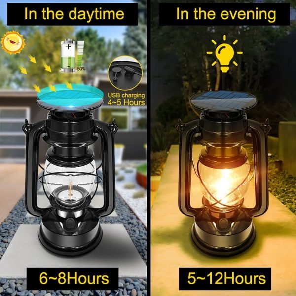 LED Solar Vintage Lantern Outdoor Hanging Metal Antique USB Charging Solar Light for Garden Yard Decor Or Camping Hiking 2