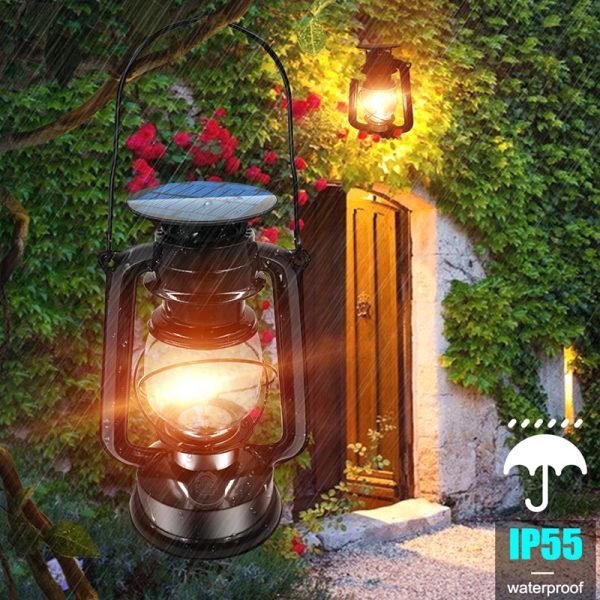 LED Solar Vintage Lantern Outdoor Hanging Metal Antique USB Charging Solar Light for Garden Yard Decor Or Camping Hiking 3