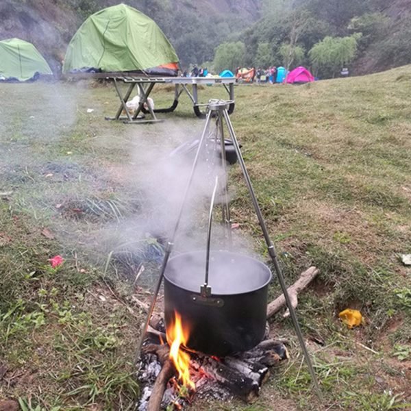 Camping Tripod For Fire Hanging Pot Outdoor Campfire Cookware Picnic Cooking Pot Grill Hanging Pot Picnic Barbecue Hanger Tool 5