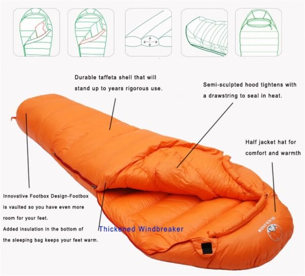 Very Warm White Goose Down Filled Adult Mummy Style Sleeping Bag Fit for Winter Thermal 4 Kinds of Thickness Camping Travel 5