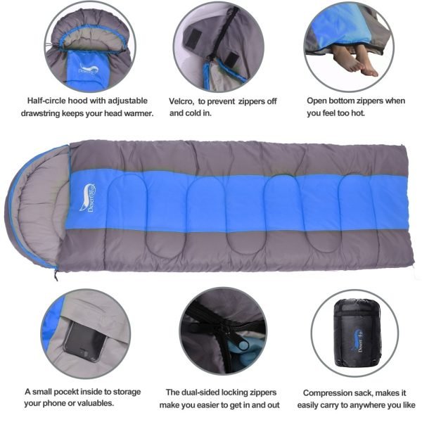 Desert&Fox Camping Sleeping Bag, Lightweight 4 Season Warm & Cold Envelope Backpacking Sleeping Bag for Outdoor Traveling Hiking 4